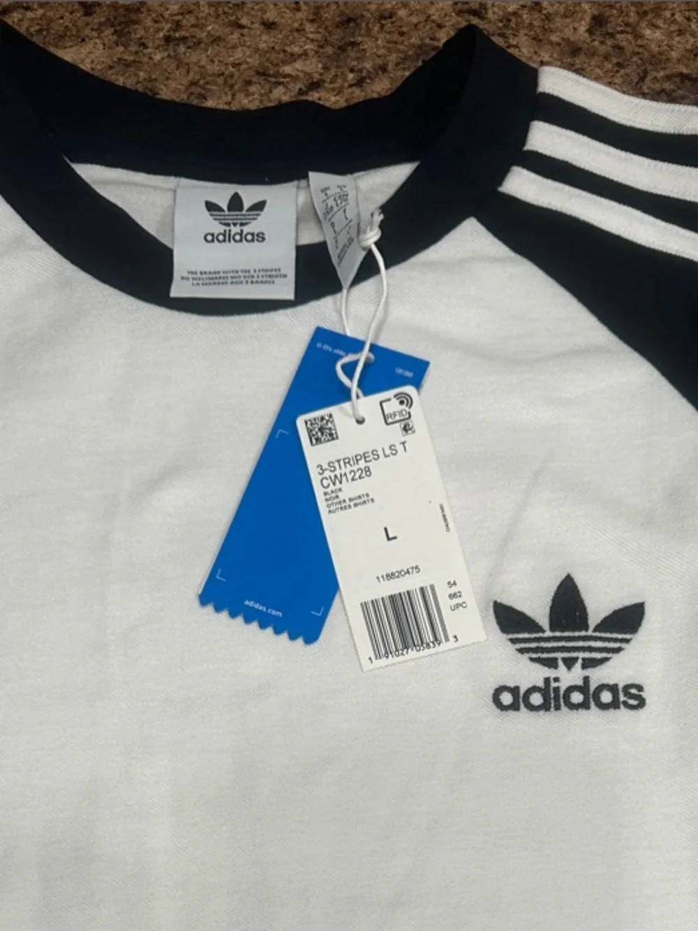NWT adidas White and Black Long Sleeve Raglan Tee Large